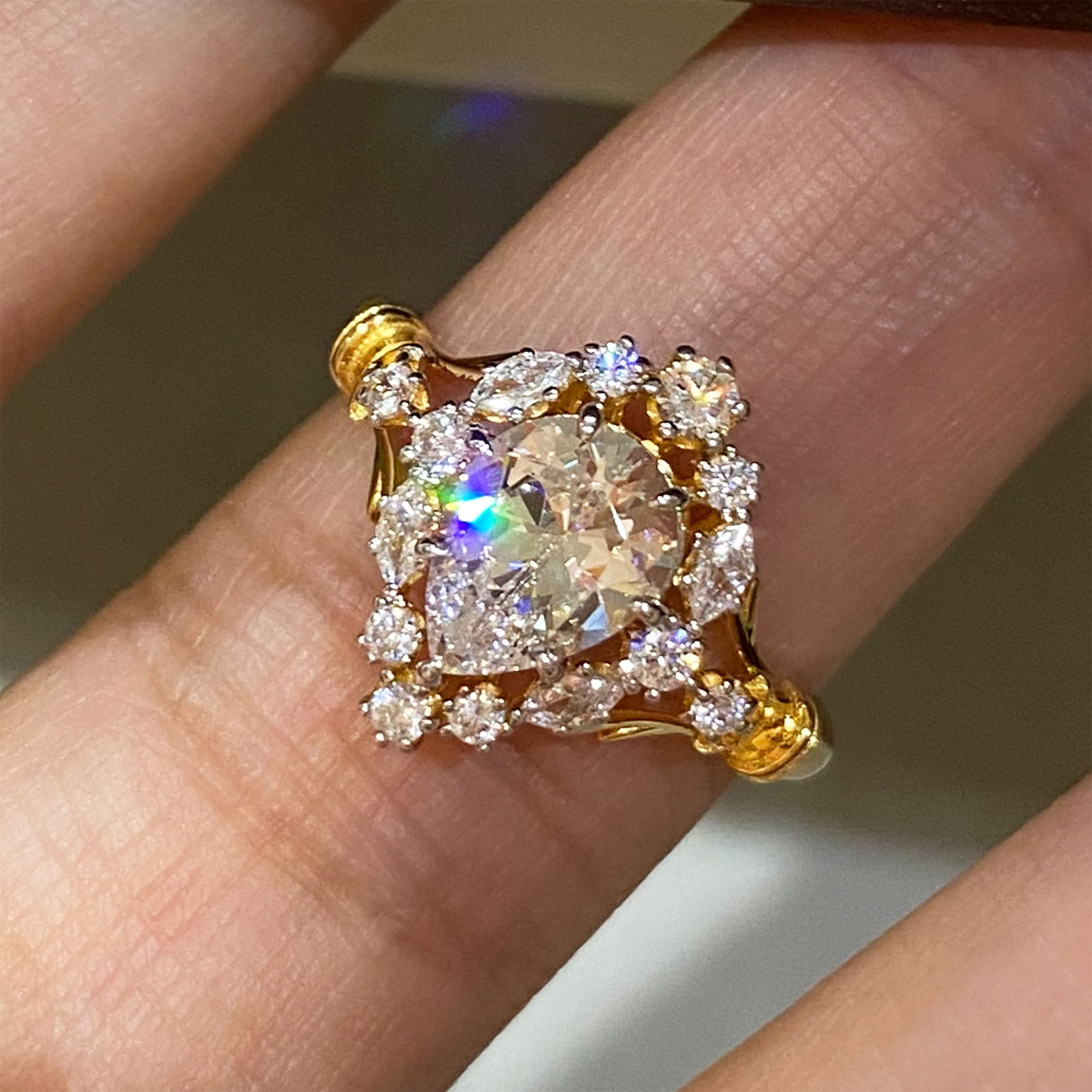 Cluster of Water Drop Diamond Ring | Silver Ring - 图片 6