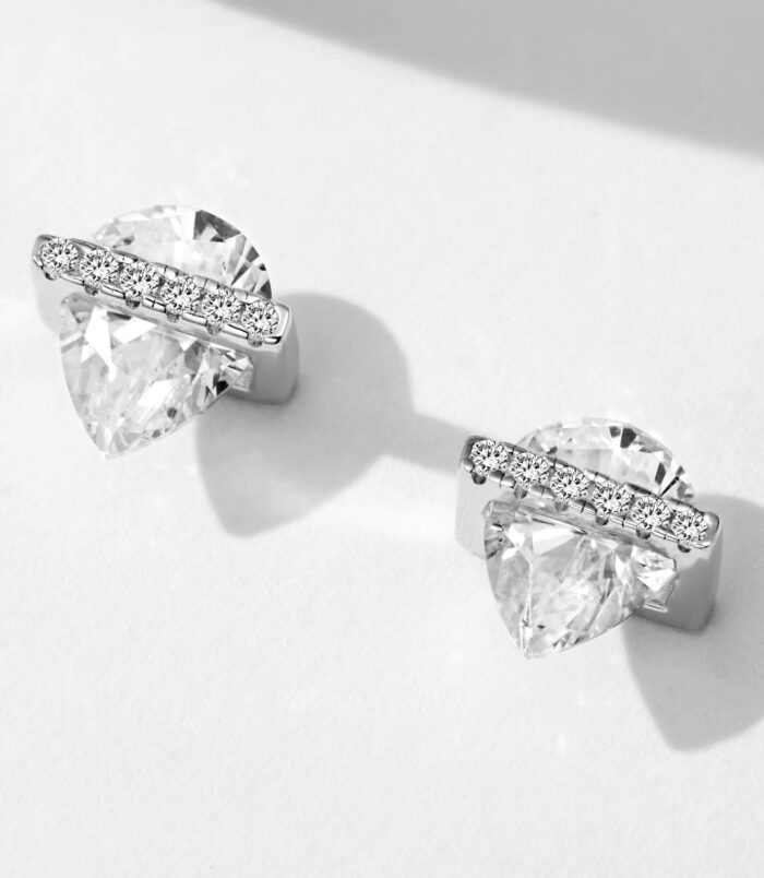 Sterling Silver Pear cut Cubic Zirconia Stud Earrings top view top view close up of Sterling Silver Pear cut Cubic Zirconia Stud Earrings