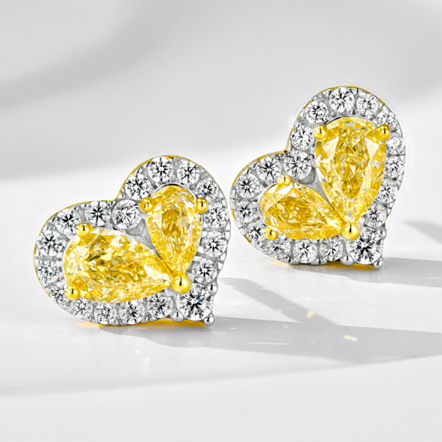 Yellow Diamond Heart Earrings | Silver Earrings