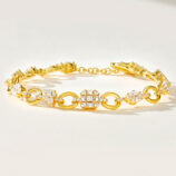 18k yellow gold silver bracelet with multi-cut zircon accents and adjustable clasp, available in 16cm (7.4g) and 17.5cm (8.1g) sizes