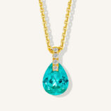 front view close-up of gold plated Minimalist Sterling Silver Pear-Shaped Paraiba Necklace