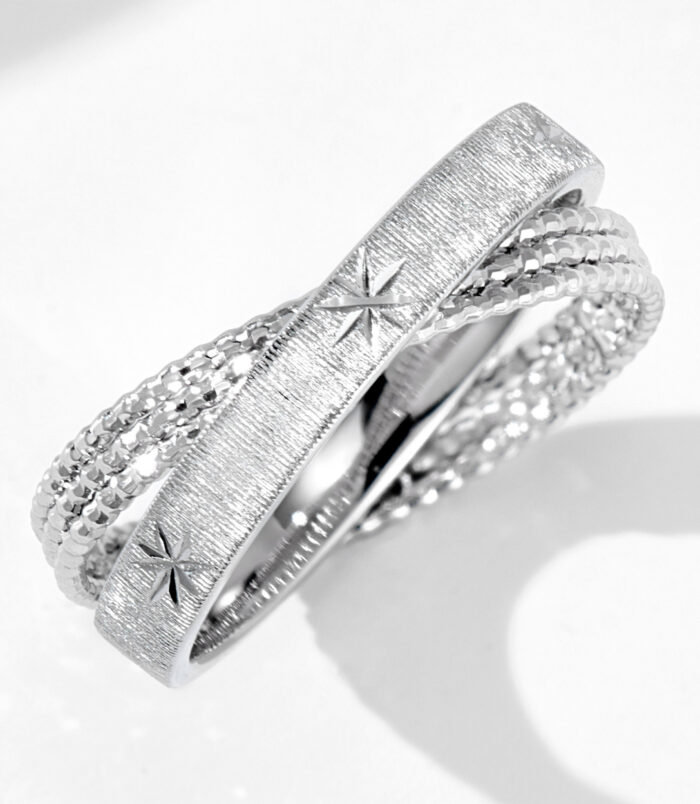 Rhodium plated Sterling Silver Star Engraved Textured Bands side view close-up details of Rhodium plated Sterling Silver Star Engraved Textured Bands