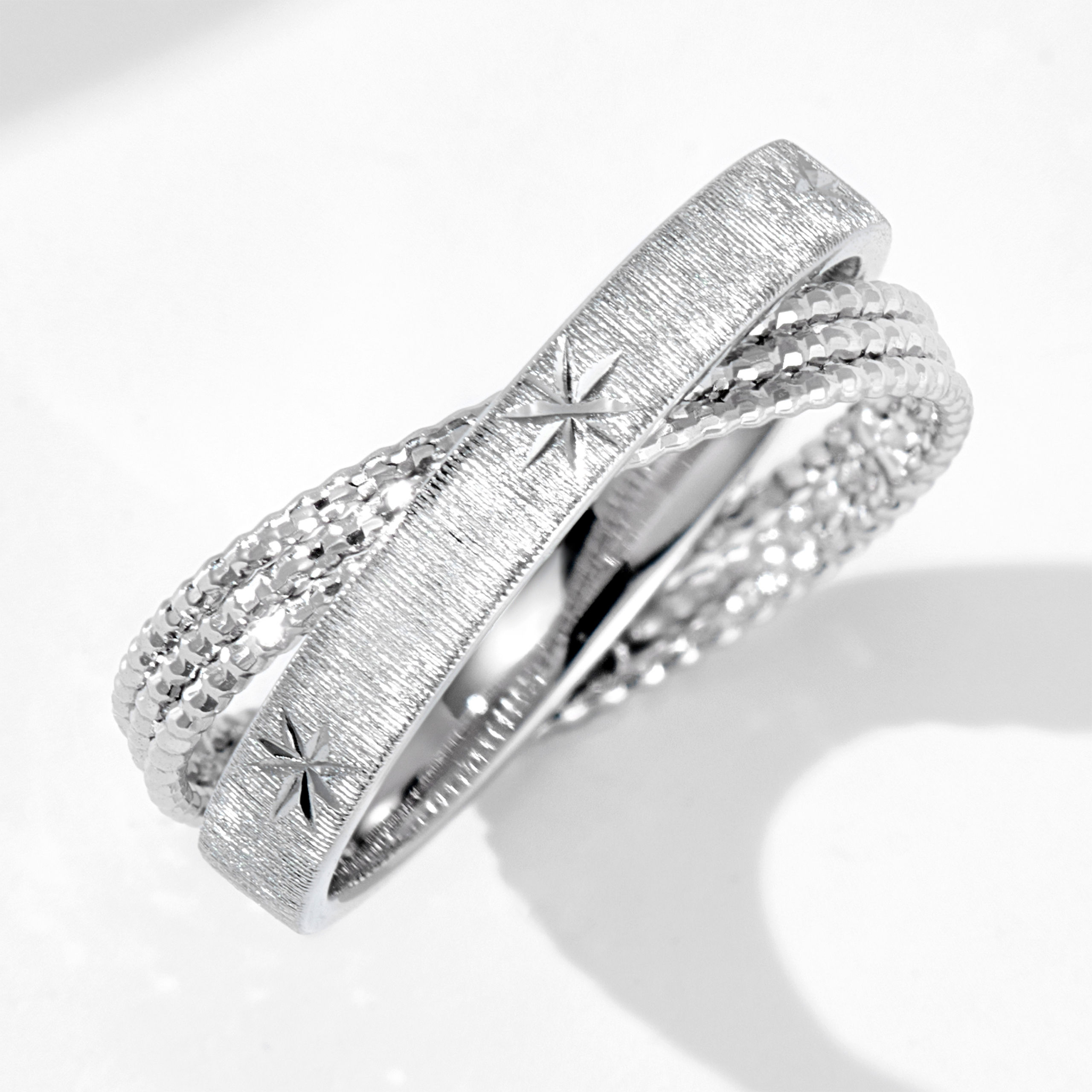 Floating Light Gold Brushed Layered Ring | Silver Ring - 图片 3