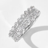 Front view of T-Cut half-hoop diamond 925 silver ring