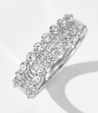 Front view of T-Cut half-hoop diamond 925 silver ring