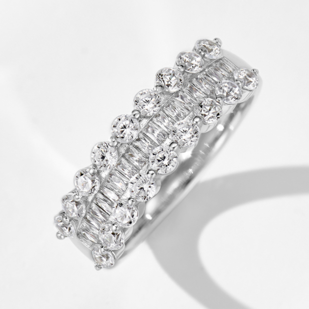 T-shaped Half-circle Diamond Ring | Silver Ring