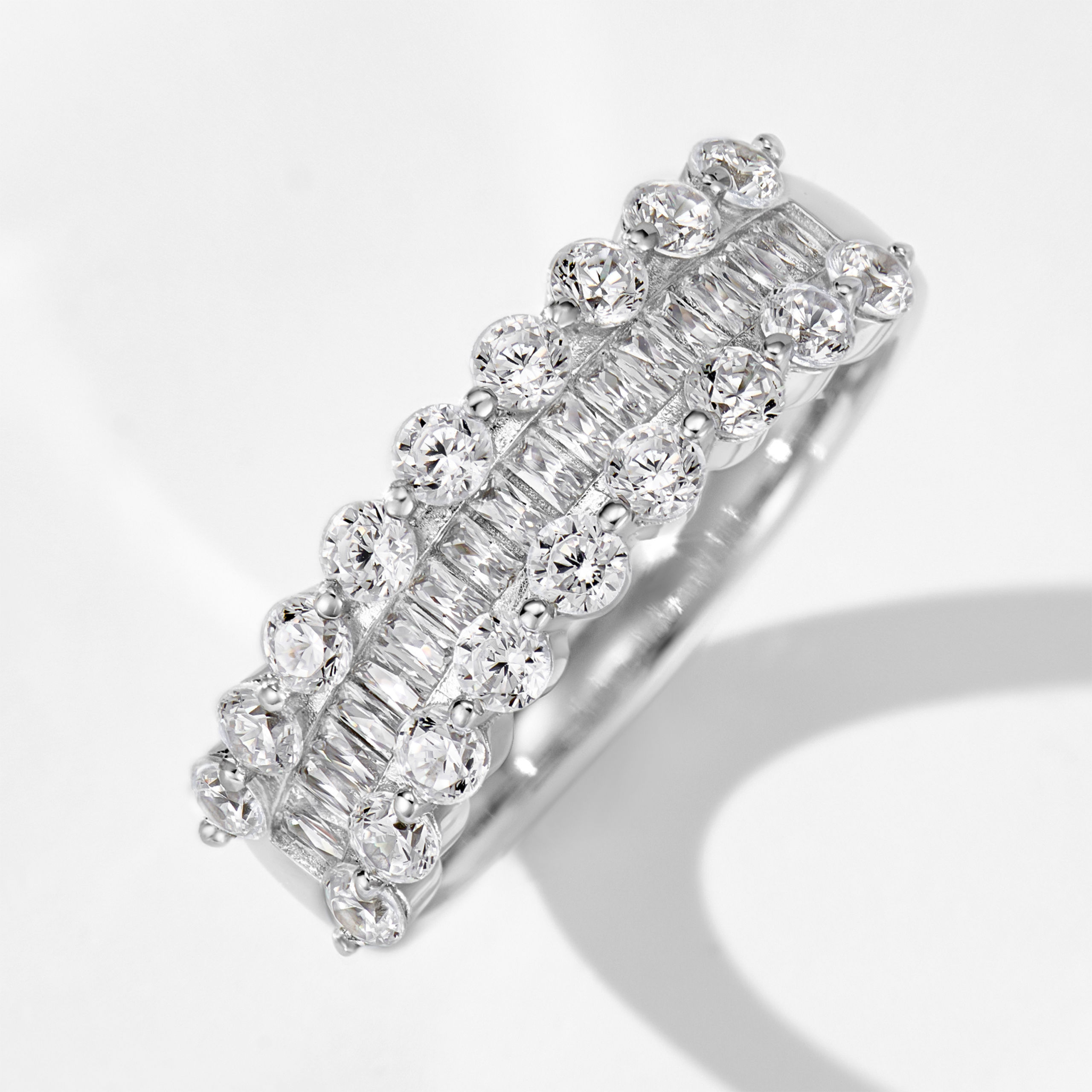 T-shaped Half-circle Diamond Ring | Silver Ring