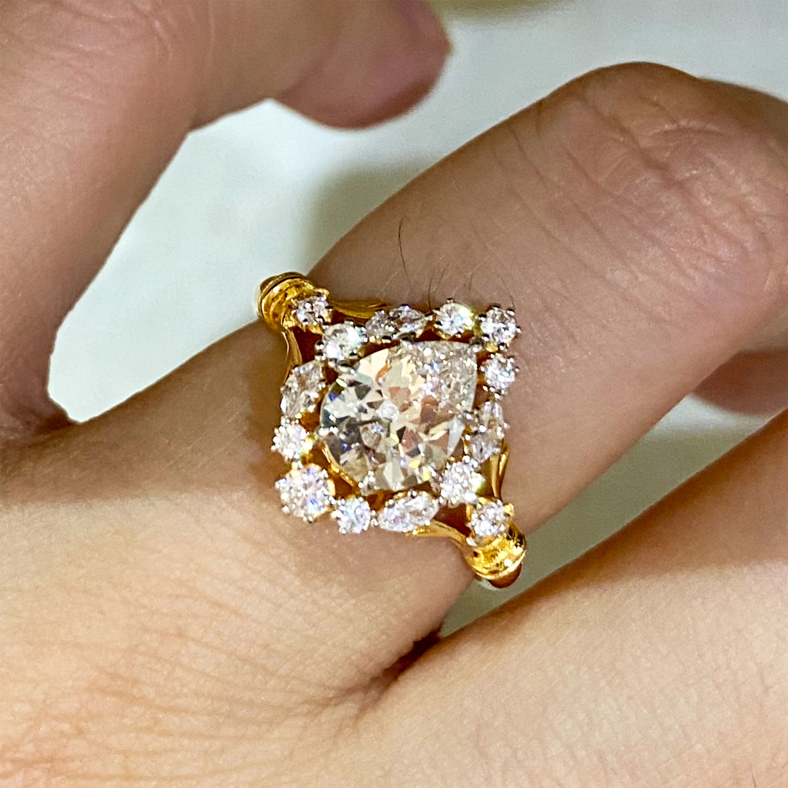 Cluster of Water Drop Diamond Ring | Silver Ring - 图片 4