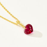 side view close-up of Charming Sterling Silver Heart-Shaped Red Zirconia Stone Necklace