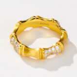 inner side close-up details of 18k gold plated Sterling Silver zirconia Bamboo Ring