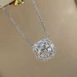 close-up of Sterling silver sugar cube zircon necklace