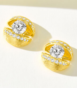 Gold-Plated Silver Earrings with Round Cubic Zirconia - Hypoallergenic Stud Earrings for Women