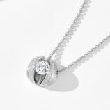 side view close-up of Rhodium plated Sterling silver brushed calla lily necklace