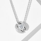 front view close-up of Rhodium plated Sterling silver brushed calla lily necklace