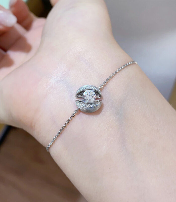 Rhodium plated calla lily 925 silver bracelet sleek white gold color calla lily silver bracelet worn on wrist