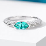 Marquise-cut Paraiba zircon 925 silver ring with rhodium plating