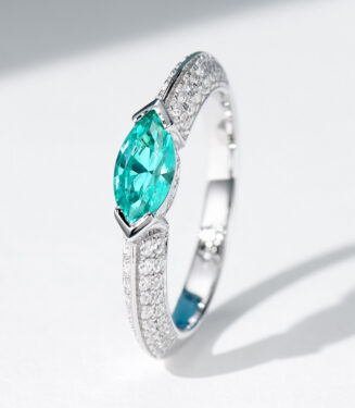 Side view of marquise Paraiba 925 silver ring with rhodium plating