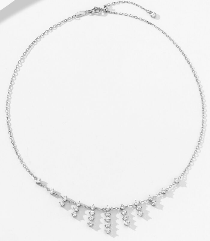 Rhodium plated Sterling silver tassel necklace full view full view of Rhodium plated Sterling silver tassel necklace
