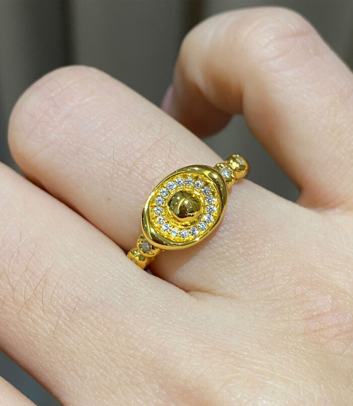 Silver Gold Plated Ingot Ring wearing effect Silver Gold Plated Ingot Ring worn on a finger