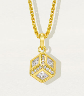 front view close-up details of Sterling Silver Rubik's Cube Necklace