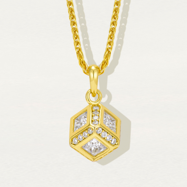 front view close-up details of Sterling Silver Rubik's Cube Necklace