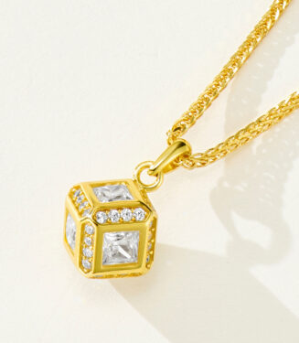 side view close-up details of Sterling Silver Rubik's Cube Necklace