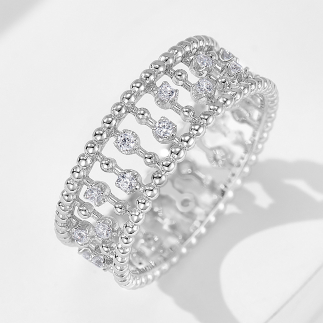 right side view close-up details of Sterling silver openwork dewdrop ring