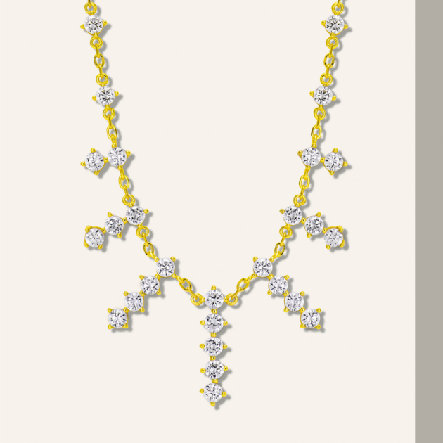 yellow gold plated Sterling silver tassel necklace front side view