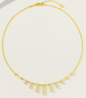 full view of yellow gold plated Sterling silver tassel necklace