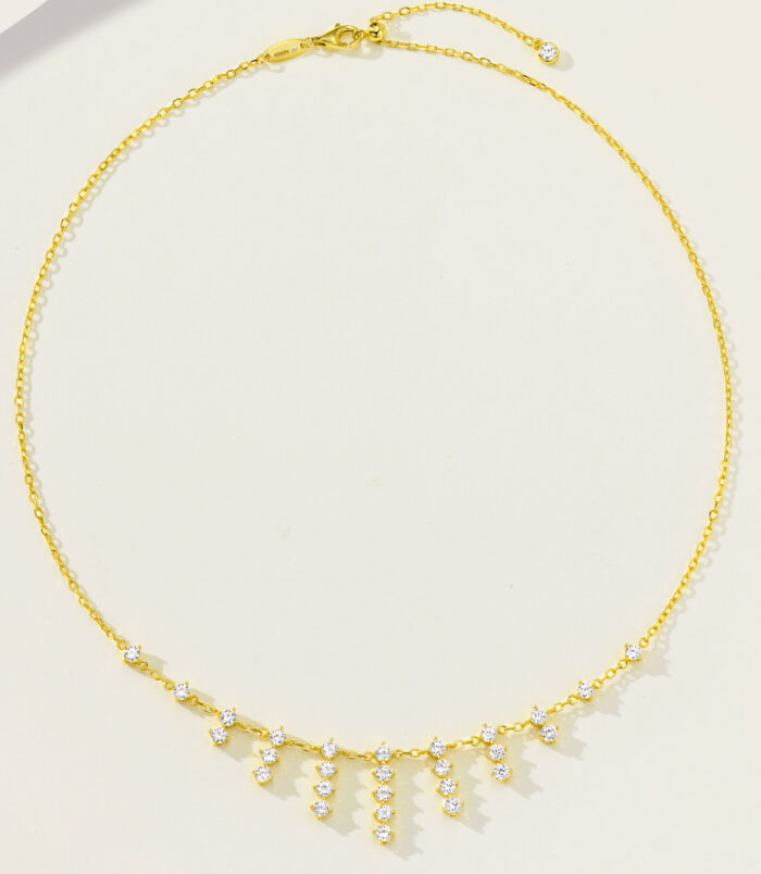 yellow gold plated Sterling silver tassel necklace full view full view of yellow gold plated Sterling silver tassel necklace