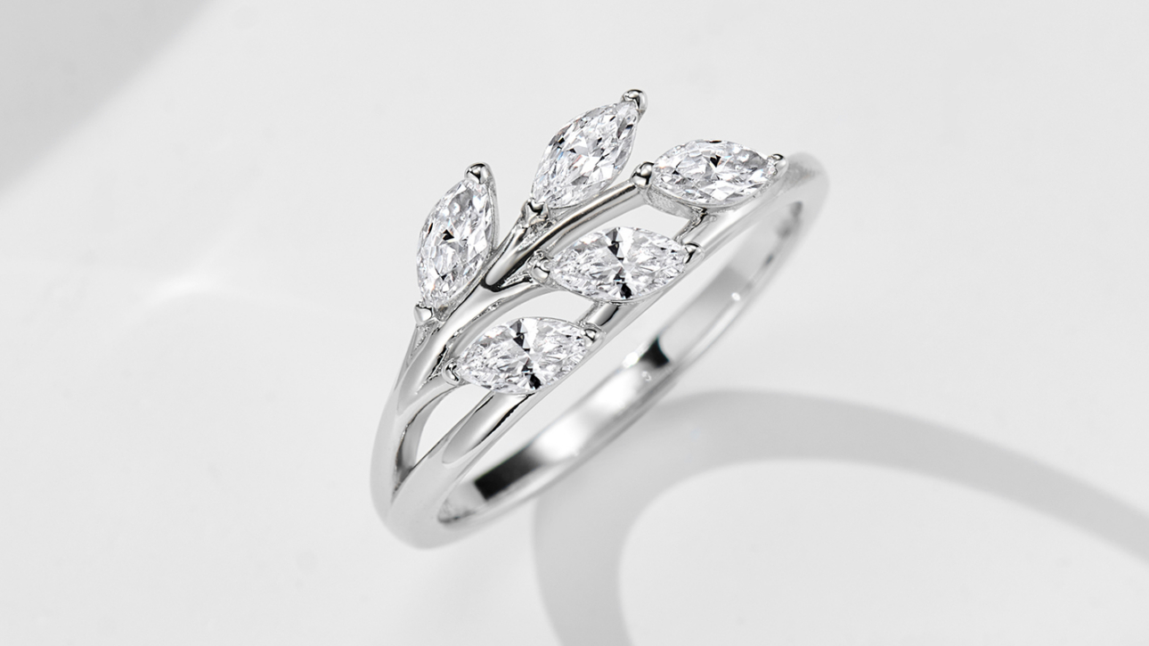 925 sterling silver zirconia leaf ring